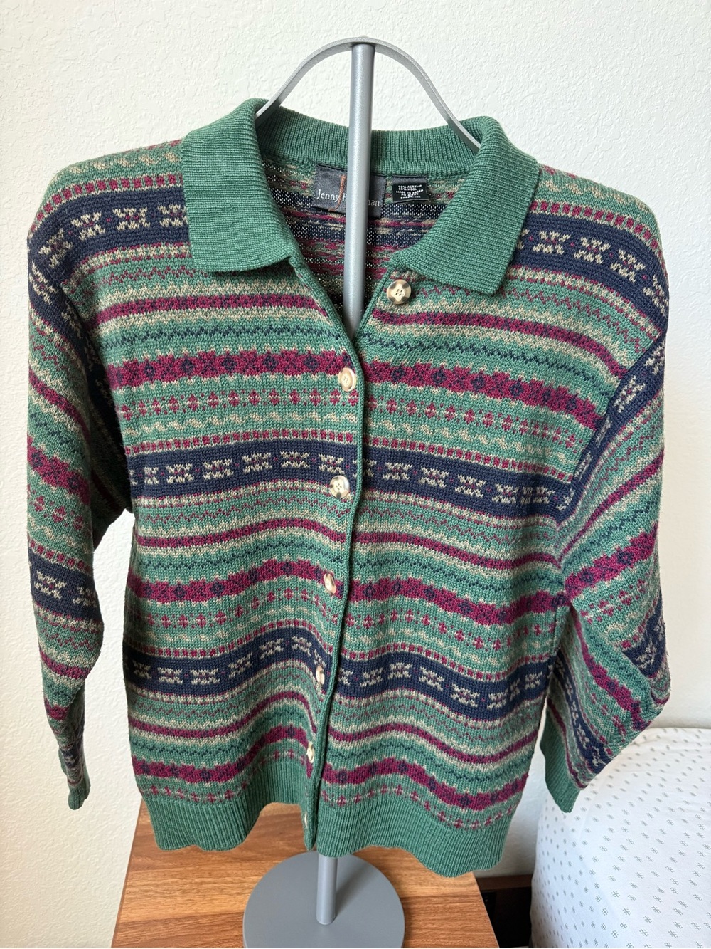 Jenny Buchanan Green Patterned Button-Up Cardigan Sweater